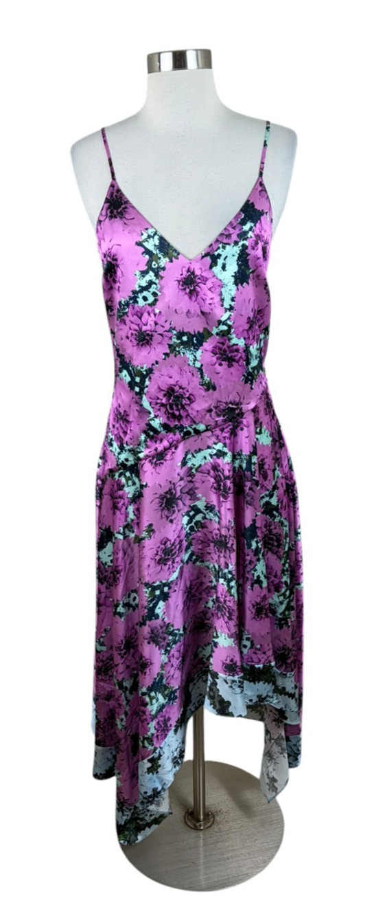 fleur du mal NEW Pink Floral 100% Silk Strappy Back FDM Handkerchief Dress 2